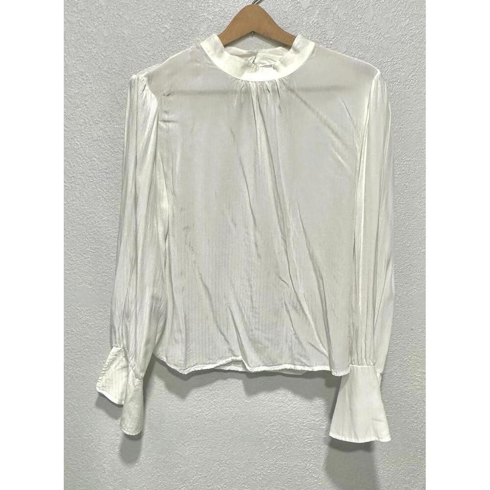A new day Women’s Blouse Long Sleeve Mock Neck Subtle Stripes Cream Size L